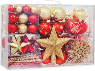 Red and 2025 gold christmas baubles