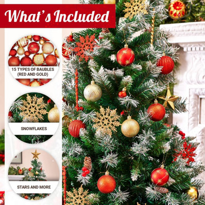 SA Products 108 Pieces Christmas Tree Baubles Set - Assorted Gold & Red Christmas Decorations - Shatterproof Hanging Ornaments - 3