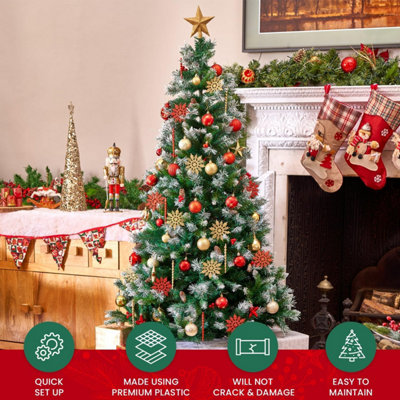 SA Products 108 Pieces Christmas Tree Baubles Set - Assorted Gold & Red Christmas Decorations - Shatterproof Hanging Ornaments - 5