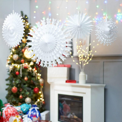 SA Products 12-Piece Snowflake Christmas Decorations - Elegant Paper Ornaments with 30m Long String & Dot Glue - White Price Comparisons | Compare The Build