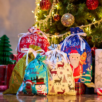  WSOIHFEC Fishing Nets print Christmas Gift Bags with Drawstring  Fabric Gift Bag Santa Wrapping Bag Storage Bag Packing Gift Tags for Xmas  Holiday Gift Giving : Health & Household