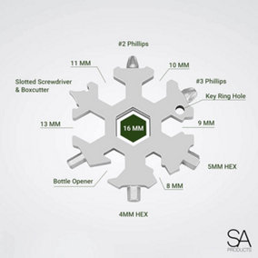 SA Products 18 in 1 Snowflake Multi Tool - Premium Keychain Mens Gadgets for Different with Resilient Stainless Steel Material