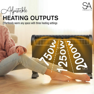 SA Products 2000W Convector Heater - Electric Radiator 3 Settings Wall Mountable - Energy Efficient Convection Heater (Black)