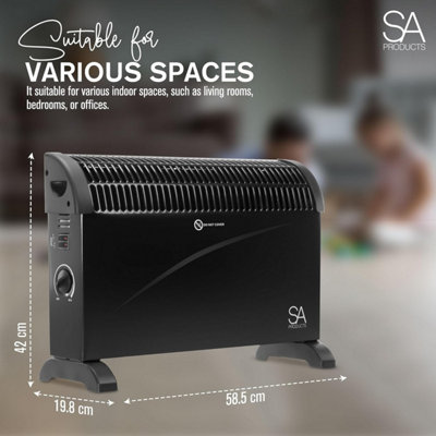 SA Products 2000W Convector Heater - Electric Radiator 3 Settings Wall Mountable - Energy Efficient Convection Heater (Black) - 6