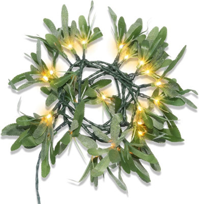 SA Products 25 LED Olive Garland - Green Leaf Bedroom Decor - Fairy Wreath Vines String Lights Decorations