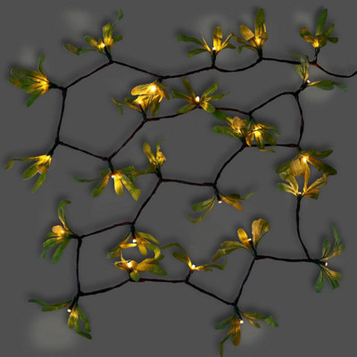 SA Products 25 LED Olive Garland - Green Leaf Bedroom Decor - Fairy Wreath Vines String Lights Decorations - 5