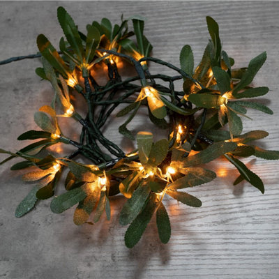 SA Products 25 LED Olive Garland - Green Leaf Bedroom Decor - Fairy Wreath Vines String Lights Decorations - 8