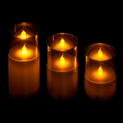 SA Products 3 Pack Glass LED Candles Set - Battery-Operated Flickering Flameless Candle - Adjustable Brightness & Remote Control