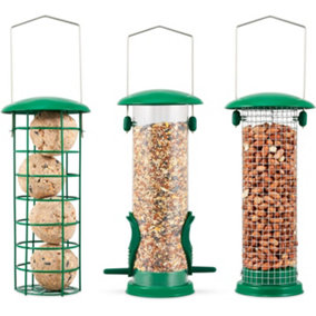 SA Products 3-Pack Metal Bird Feeder - Squirrel-Proof Hanging Bird Feeder Station - Wild Bird Feeders for Nuts, Seeds, Fat Balls