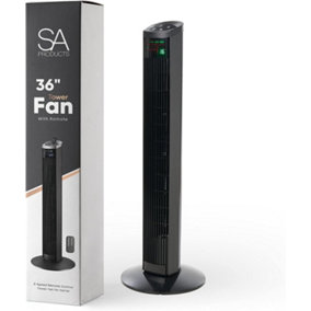 SA Products 36 Inch Tower Fan - Oscillating Stand Fan With 3 Wind Speeds, 3 Modes, Remote Control, LED Display