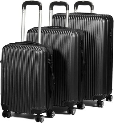 SA Products 3pc Hard Shell Suitcase Set - Lightweight Large Suitcase Set - Black