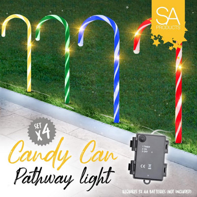 SA Products 4 Pack Battery Operated Christmas Candy Cane Pathway Lights - Waterproof Lights for Indoor Outdoor