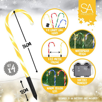 SA Products 4 Pack Battery Operated Christmas Candy Cane Pathway Lights - Waterproof Lights for Indoor Outdoor - 3