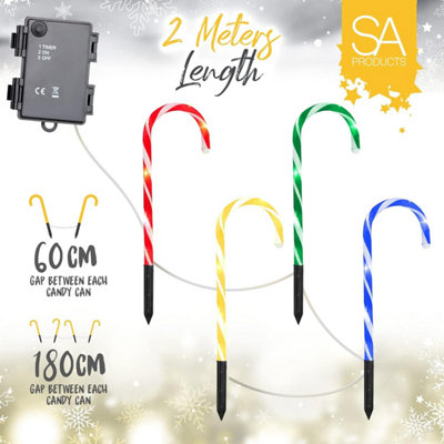 SA Products 4 Pack Battery Operated Christmas Candy Cane Pathway Lights - Waterproof Lights for Indoor Outdoor