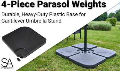 SA Products 4-Piece Parasol Weights - Durable, Heavy-Duty Plastic Cantilever Parasol Base Weights