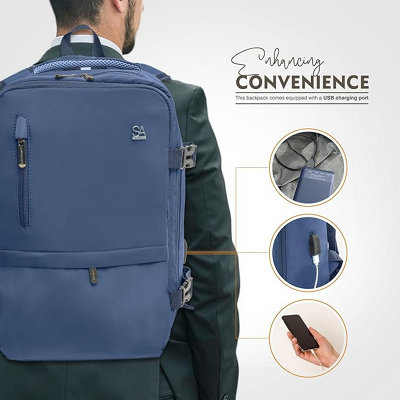 SA Products 40x20x25cm Cabin Bag Carry On Bag Cabin Backpack with USB Port Trolley Sleeve for