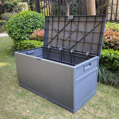 SA Products 460L Weatherproof Rattan Effect Outdoor Storage Box - Dark Grey