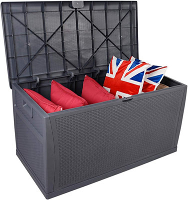 SA Products 460L Weatherproof Rattan Effect Outdoor Storage Box - Dark Grey