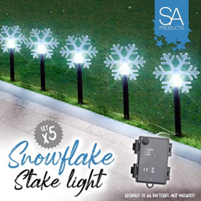 SA Products 5-Piece Star Stake Light with Timer - LED Christmas Decorations for Pathway & Outdoors - Waterproof Battery Operated