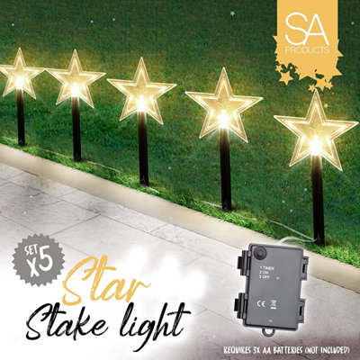 SA Products 5-Piece Xmas Star Stake Light with Timer - LED Christmas Decorations - Pathway & Garden - Waterproof Battery Operated Price Comparisons | Compare The Build