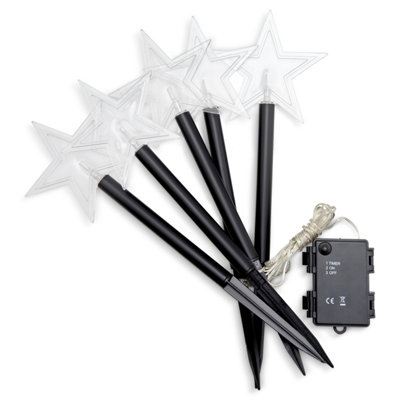 SA Products 5-Piece Xmas Star Stake Light with Timer - LED Christmas Decorations - Pathway & Garden - Waterproof Battery Operated