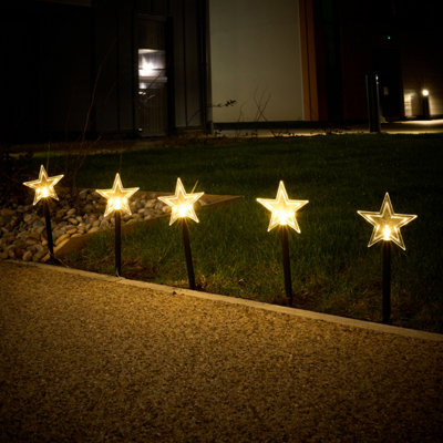 SA Products 5-Piece Xmas Star Stake Light with Timer - LED Christmas Decorations - Pathway & Garden - Waterproof Battery Operated