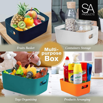 SA Products 7 Pack Plastic Storage Boxes - Colourful Storage Baskets with Handles - Stackable Cupboard Organiser - 4