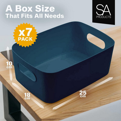 SA Products 7 Pack Plastic Storage Boxes - Colourful Storage Baskets with Handles - Stackable Cupboard Organiser - 5