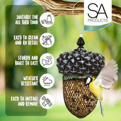 SA Products Acorn Bird Feeder - Outdoor Mounted Mixed Nuts Feeding Station for Wild Birds - 6
