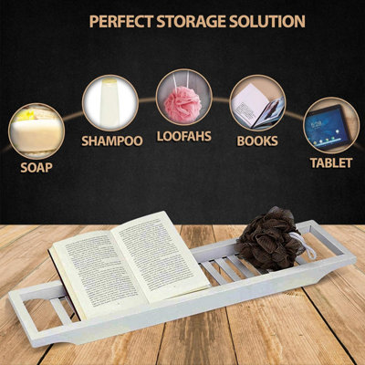 SA Products Bath Caddy Shelf Organizer - 70 x 14.5 x 4.5 cm Natural Bamboo Bathroom Organizer - 5