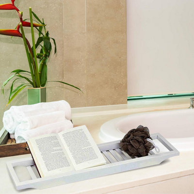 SA Products Bath Caddy Shelf Organizer - 70 x 14.5 x 4.5 cm Natural Bamboo Bathroom Organizer - 6