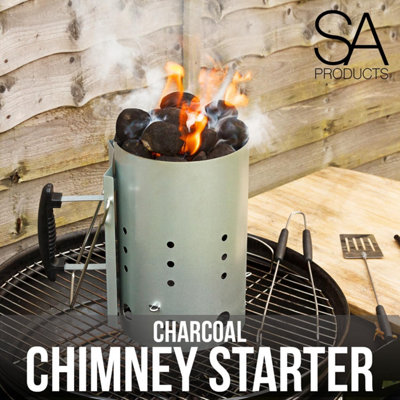 SA Products BBQ Chimney Starter Aluminium Charcoal Lighter Canister with Heat Insulated Safety Handle Vent Holes DIY at B Q