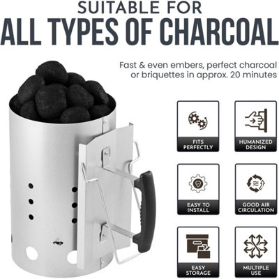 SA Products BBQ Chimney Starter - Aluminium Charcoal Lighter Canister with Heat-Insulated Safety Handle - 3