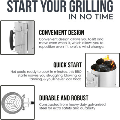 SA Products BBQ Chimney Starter - Aluminium Charcoal Lighter Canister with Heat-Insulated Safety Handle - 4