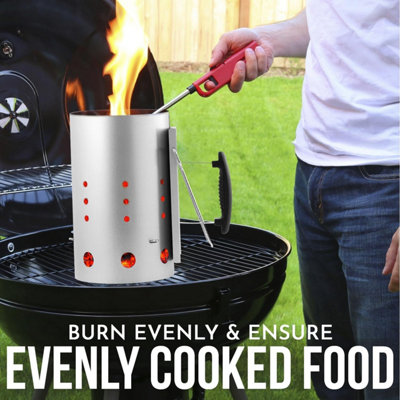 SA Products BBQ Chimney Starter - Aluminium Charcoal Lighter Canister with Heat-Insulated Safety Handle - 7