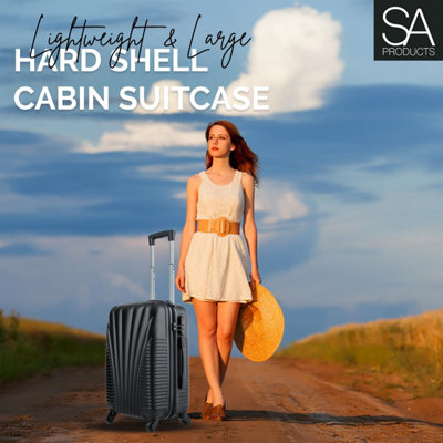 SA Products Cabin Suitcase - Hardshell Airline-Approved Luggage Bag for Travel - 50.5x23x37cm - Black