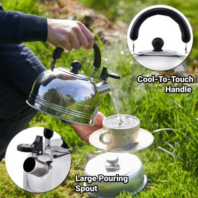SA Products Camping Kettle 2L - Stainless Steel Whistling Kettle - Portable Boiling Pot for Coffee Tea