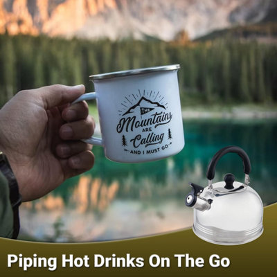 SA Products Camping Kettle 2L - Stainless Steel Whistling Kettle - Portable Boiling Pot for Coffee Tea - 3