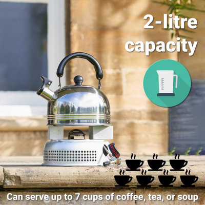 SA Products Camping Kettle 2L - Stainless Steel Whistling Kettle - Portable Boiling Pot for Coffee Tea - 4