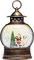 SA Products Christmas Snow Globe Lantern - Musical Christmas Scene Globe with Glitter Santa Claus Reindeer Xmas Tree & LED Light