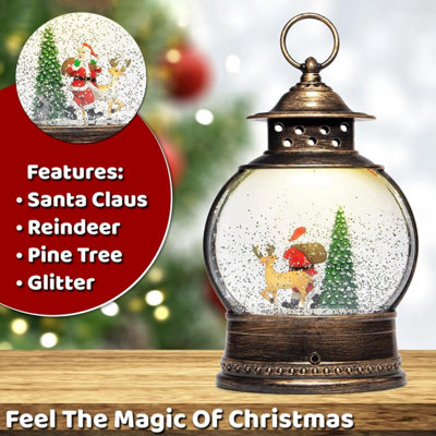 SA Products Christmas Snow Globe Lantern - Musical Christmas Scene Globe with Glitter Santa Claus Reindeer Xmas Tree & LED Light - 3