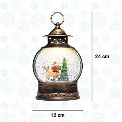 SA Products Christmas Snow Globe Lantern - Musical Christmas Scene Globe with Glitter Santa Claus Reindeer Xmas Tree & LED Light - 4