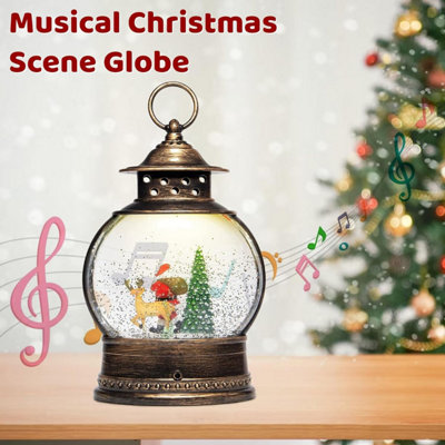 SA Products Christmas Snow Globe Lantern - Musical Christmas Scene Globe with Glitter Santa Claus Reindeer Xmas Tree & LED Light - 5