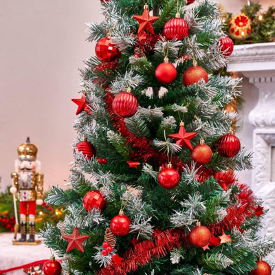 SA Products Christmas Tree Decorations - Set of 42 Red Star & Ball Decorative Holiday Accessories & Ornaments