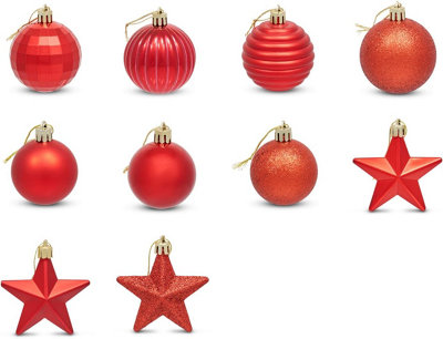 SA Products Christmas Tree Decorations - Set of 42 Red Star & Ball Decorative Holiday Accessories & Ornaments - 5