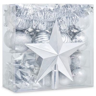 SA Products Christmas Tree Decorations - Set of 42 Silver Star & Ball Decorative Holiday Accessories & Ornaments Price Comparisons | Compare The Build