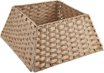 SA Products Christmas Tree Skirt - Square Plastic Rattan Tree Stand Cover - Foldable & Easy To Store - 48x48x25cm - Light Brown