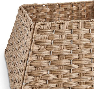 SA Products Christmas Tree Skirt - Square Plastic Rattan Tree Stand Cover - Foldable & Easy To Store - 48x48x25cm - Light Brown - 3