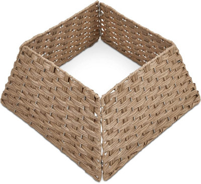 SA Products Christmas Tree Skirt - Square Plastic Rattan Tree Stand Cover - Foldable & Easy To Store - 48x48x25cm - Light Brown - 6