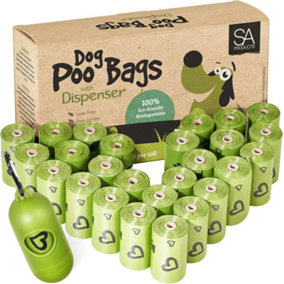SA Products - Compostable Dog Poo Bags for All Pets, Cats - Includes Adjustable Poop Bag Dispenser 27 Rolls, 540 Pooh Baggies